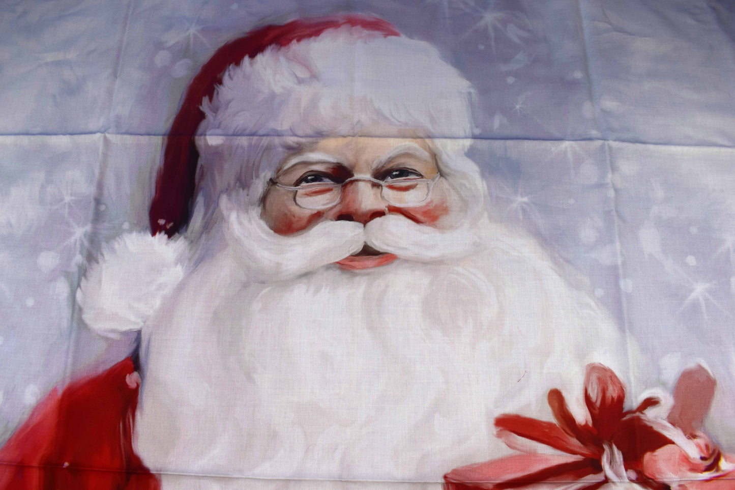 Festive Santa Claus Holding Gift Christmas Quilting Panel