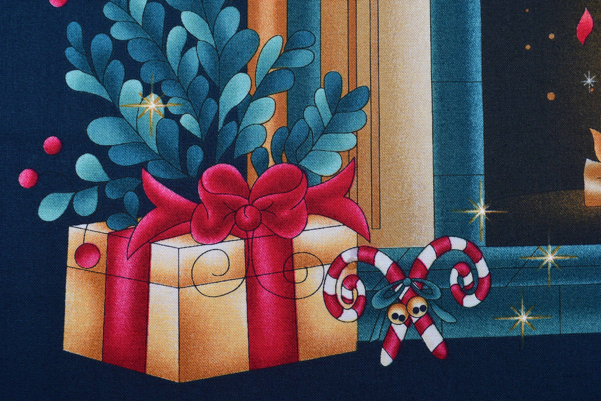 Christmas Fireplace Advent Calendar Quilt Panel with 25 Stockings - PANEL ONLY