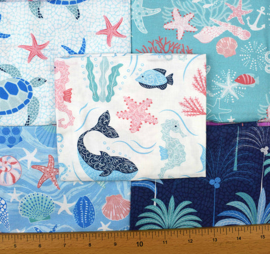 Sea Life Fat Quarter Bundle, Tranquil Shores, quilting fabric - The Quilt Sanctuary