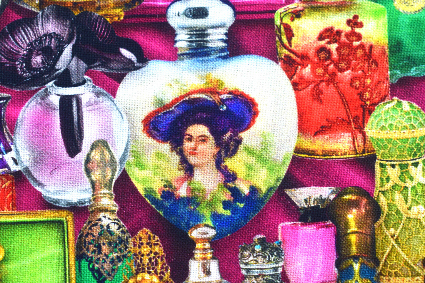 Vintage Perfume Bottles Quilting Fabric - Price by Half Metre - The Quilt Sanctuary