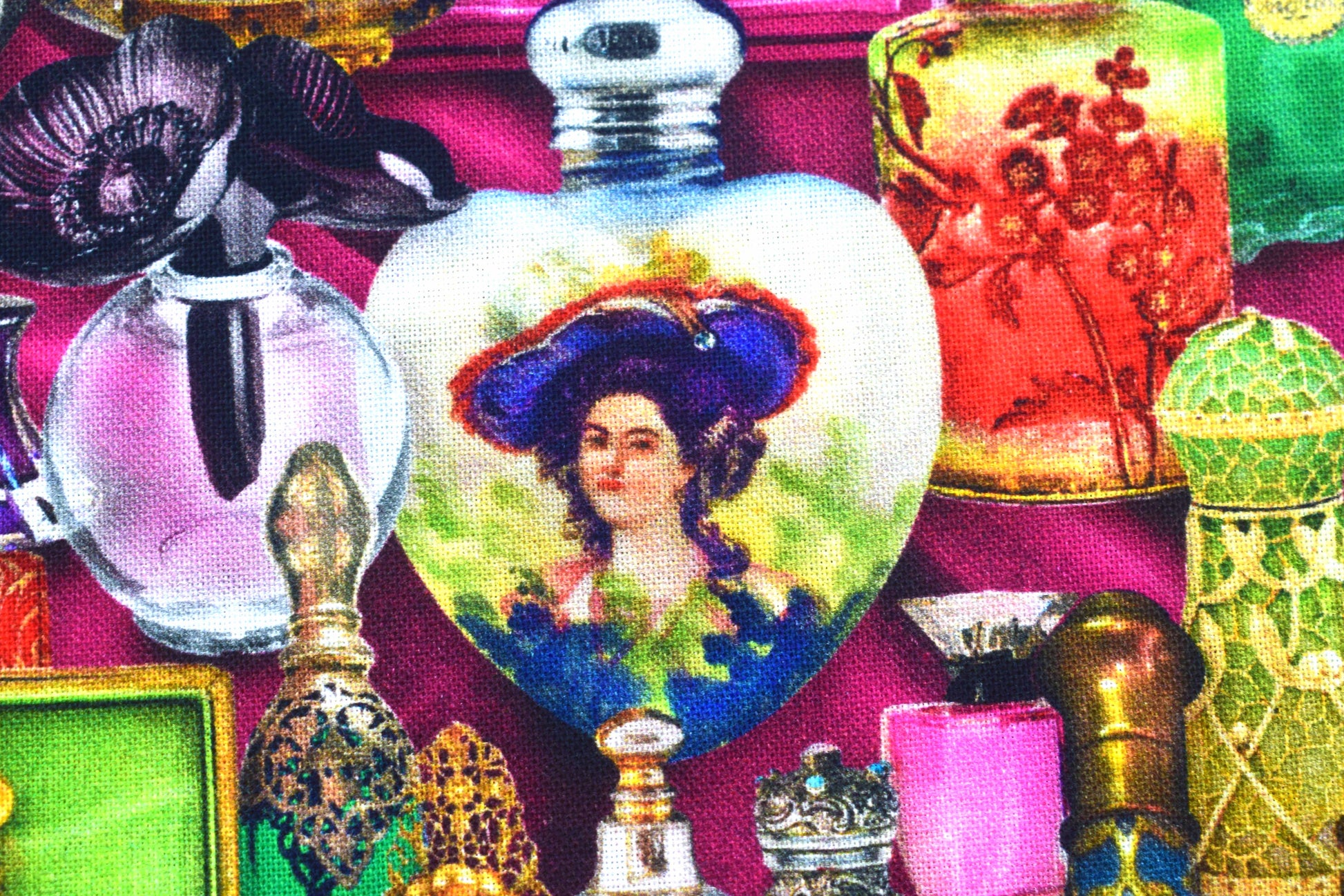 Vintage Perfume Bottles Quilting Fabric - Price by Half Metre - The Quilt Sanctuary