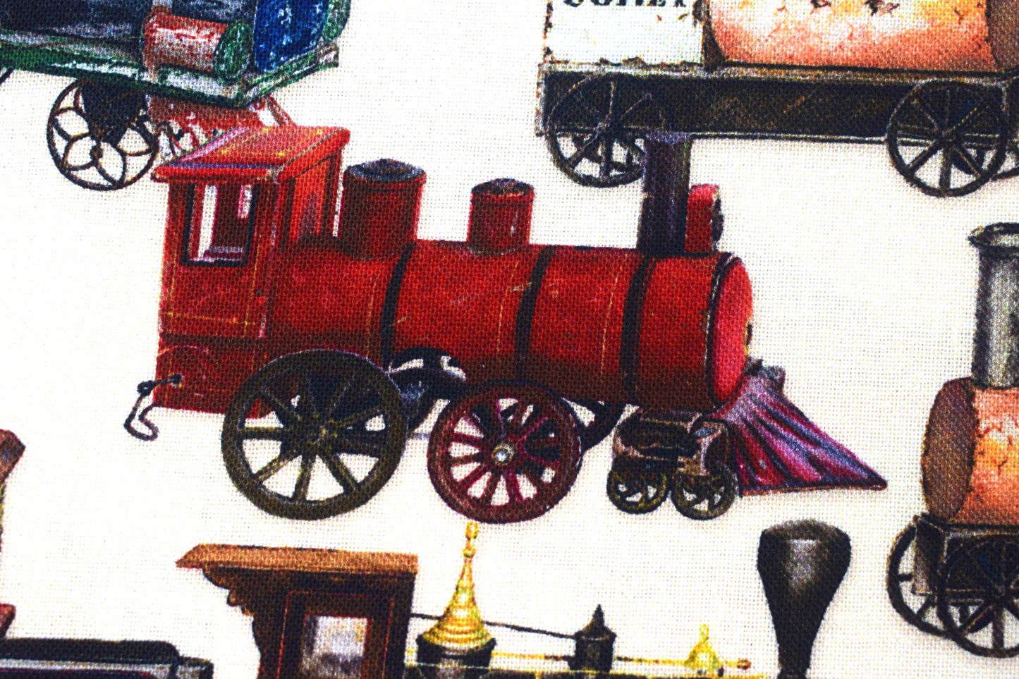 Cream Vintage Toy Trains Cotton Quilting Fabric - Robert Kaufman - Price by Half Metre