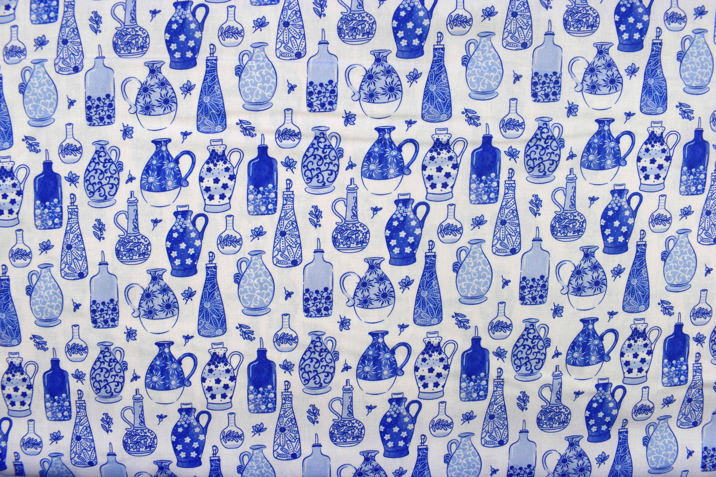 Blue Grecian Vase and Floral Print Quilting Fabric - Price by Half Metre