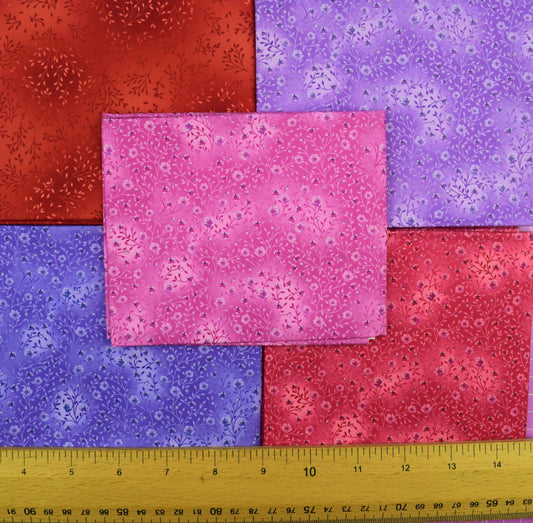Red Purple Pink Floral Fat Quarter Bundle, Quilting Cotton Fabric Set - The Quilt Sanctuary
