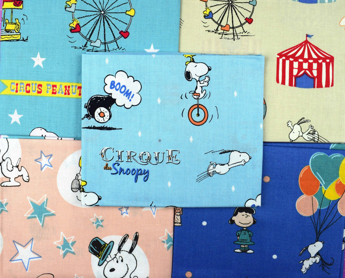 Snoopy Circus, Peanuts Fat quarter Bundle, Cotton quilting fabric