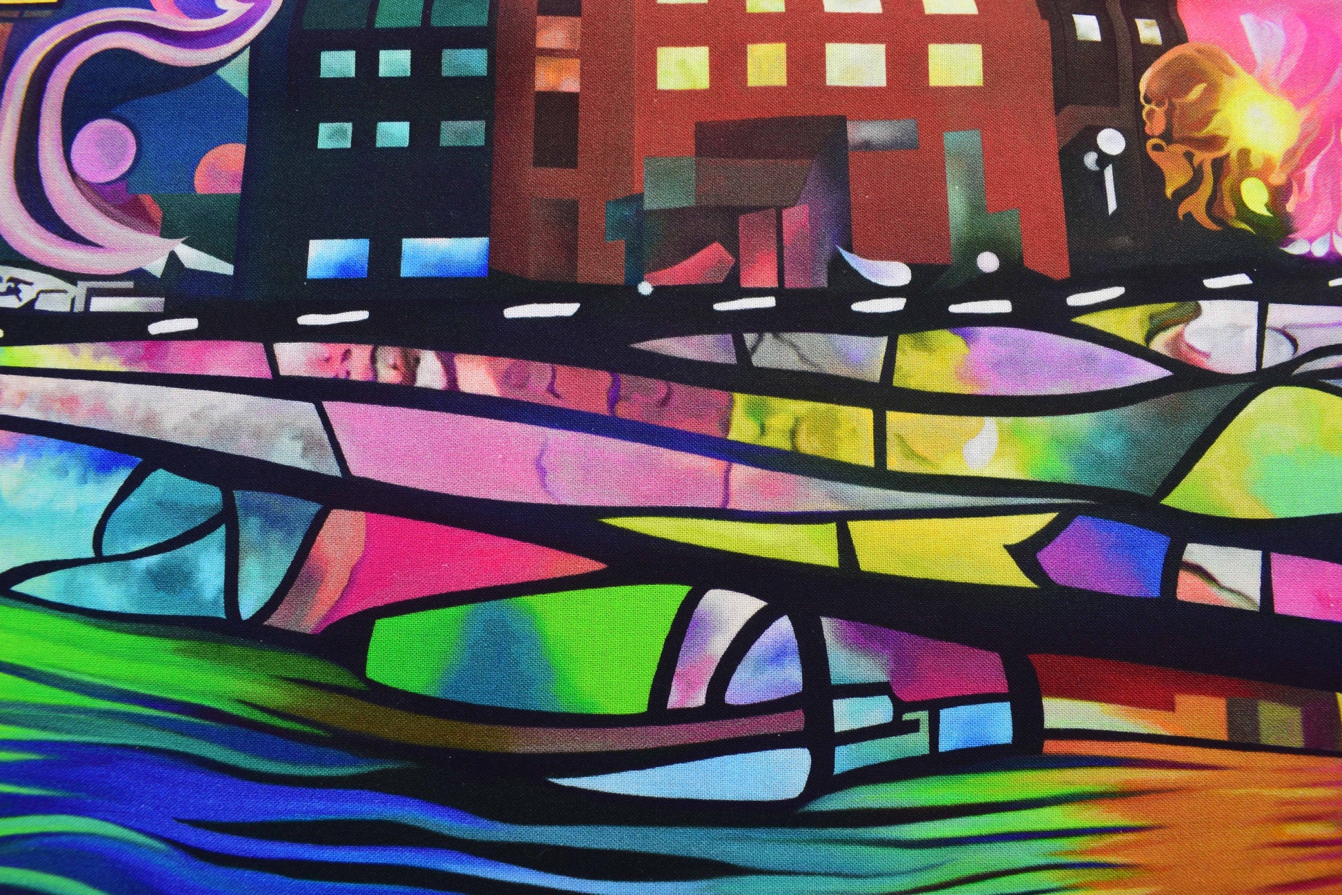 Vibrant City Skyline Quilting Panel, Colourful Abstract Metropolis Fabric Art - The Quilt Sanctuary