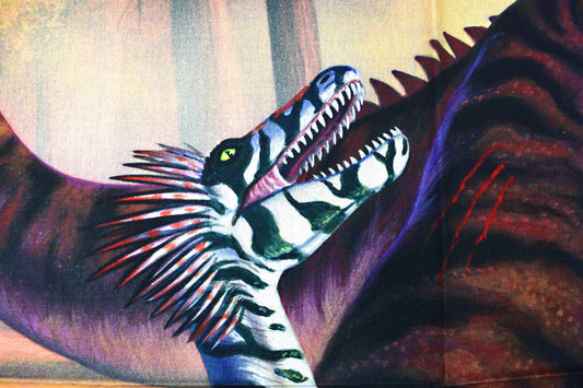 Dinosaur fabric panel, Quilting  panel,  digital panel, battling dinosaurs, T-rex - The Quilt Sanctuary