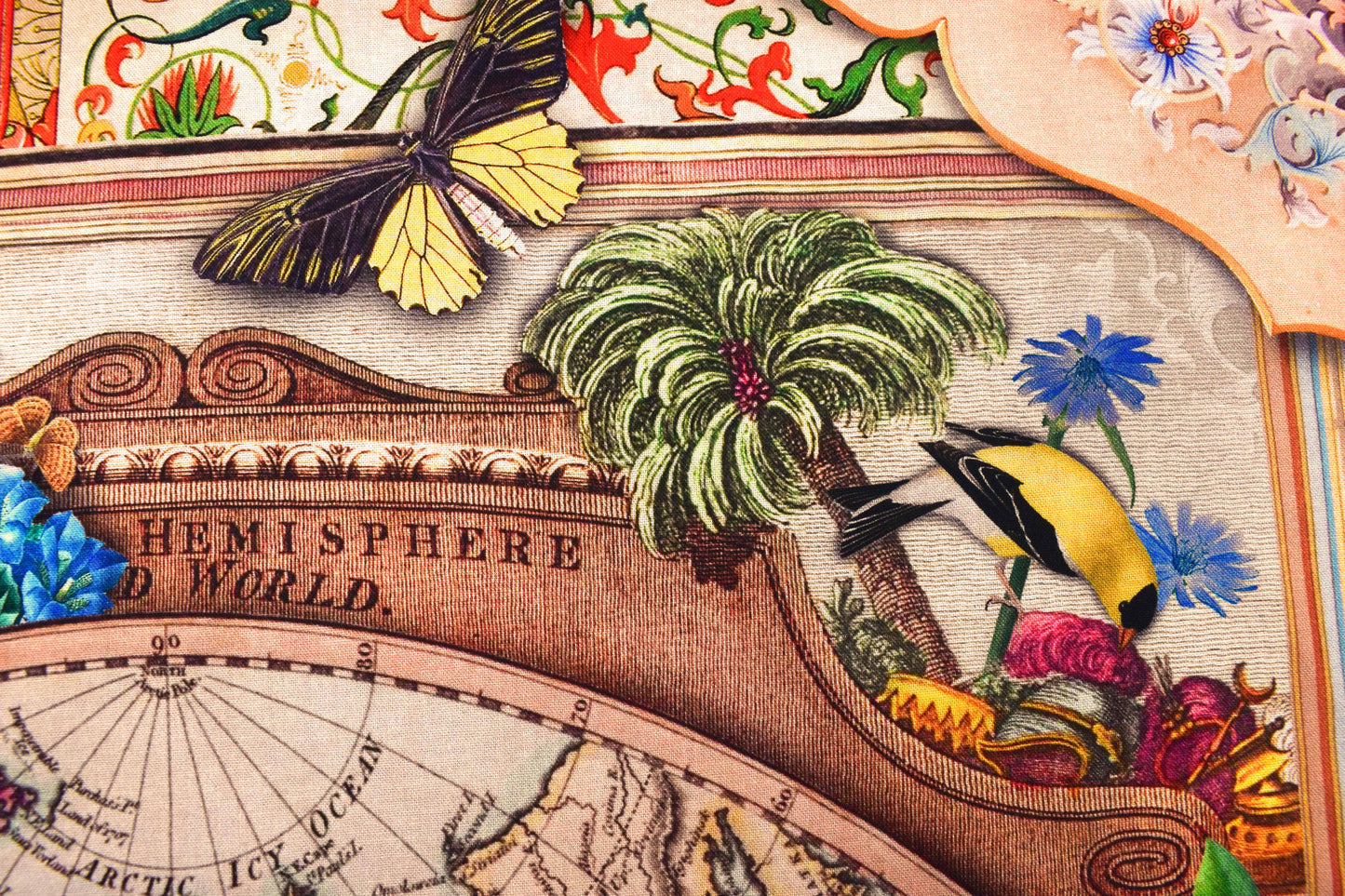 world map fabric, Quilting  panel, cotton fabric, Robert Kaufman, Library of Rarities - The Quilt Sanctuary