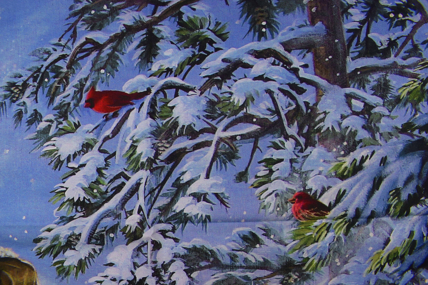 Santa in Snowy Forest with Lantern Christmas Fabric Panel