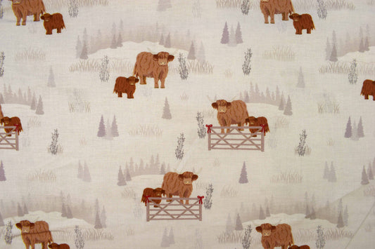 Highland cow Cotton Quilting fabric - price by the Half Metre – 100% Cotton curly cows fabric - The Quilt Sanctuary