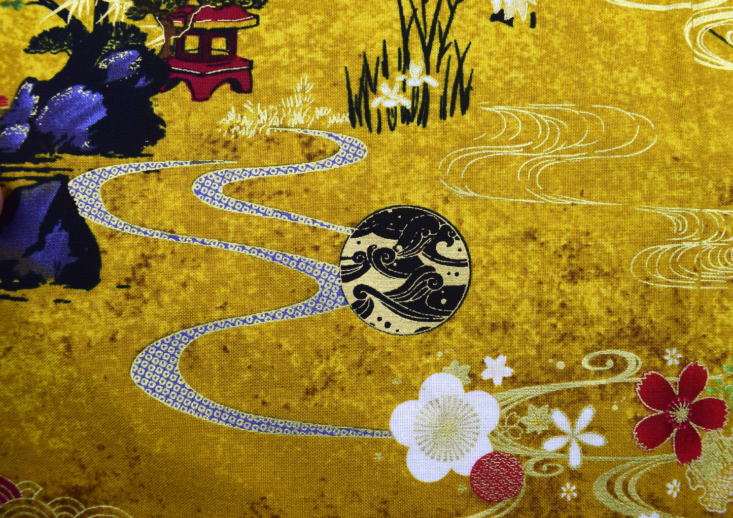 Lotus Garden fabric panel, Japanese Quilting panel - The Quilt Sanctuary