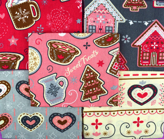 Scandi sweet treats fat Quarter Bundle, cotton quilting fabric, Christmas fabric