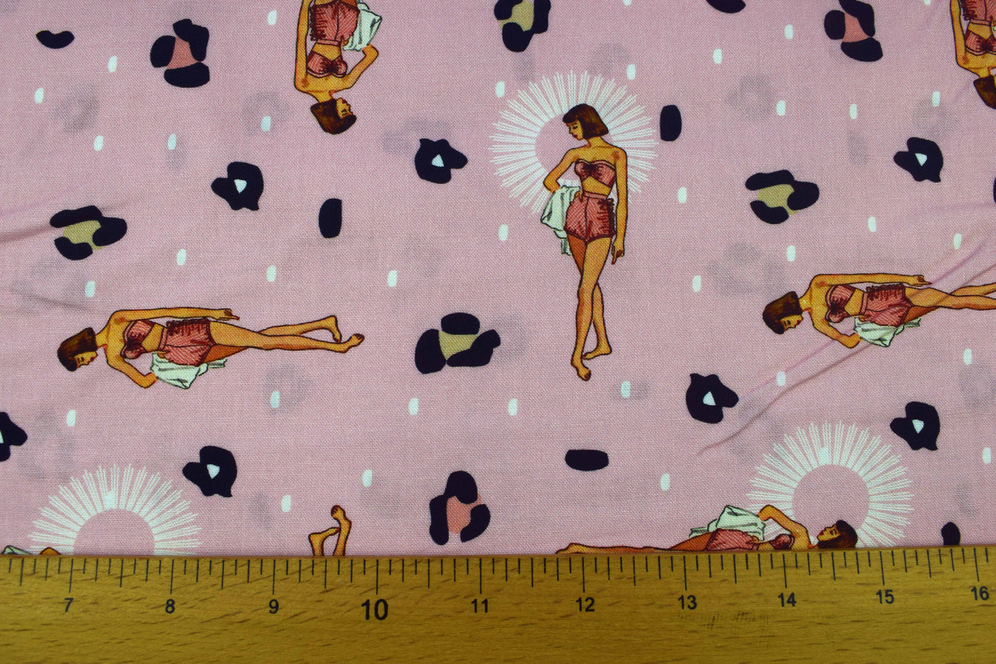 Retro Pin-Up Girl Fabric, Pink Kitsch Leopard Print Cotton -  Price by the Half Metre