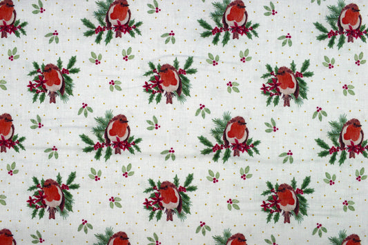Christmas Robin fabric, Holiday quilting fabric -  Price by the Half Metre - The Quilt Sanctuary