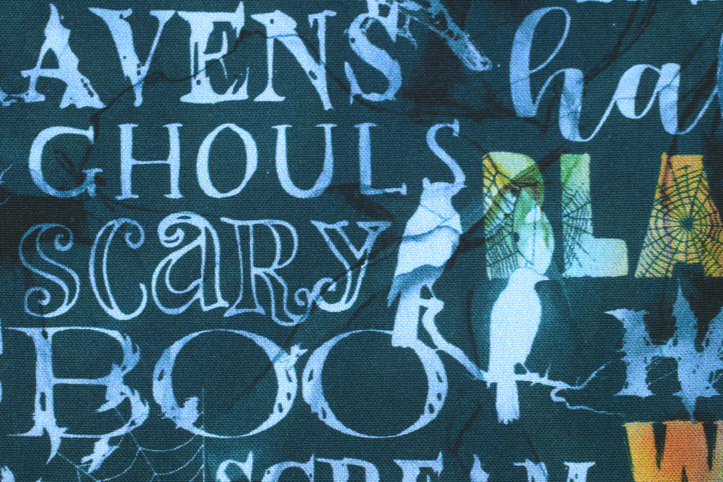 Halloween Ravens and Spooky Sayings Quilting Fabric - Price per half Metre