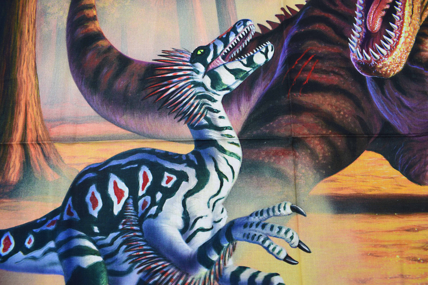 Dinosaur fabric panel, Quilting  panel,  digital panel, battling dinosaurs, T-rex - The Quilt Sanctuary