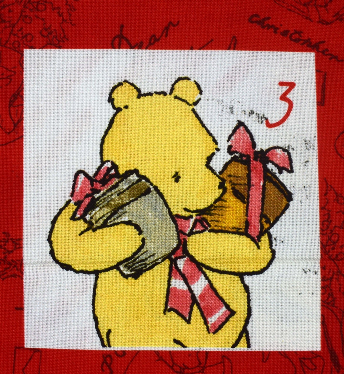 Winnie the Pooh fabric advent calendar panel,  reusable advent calendar