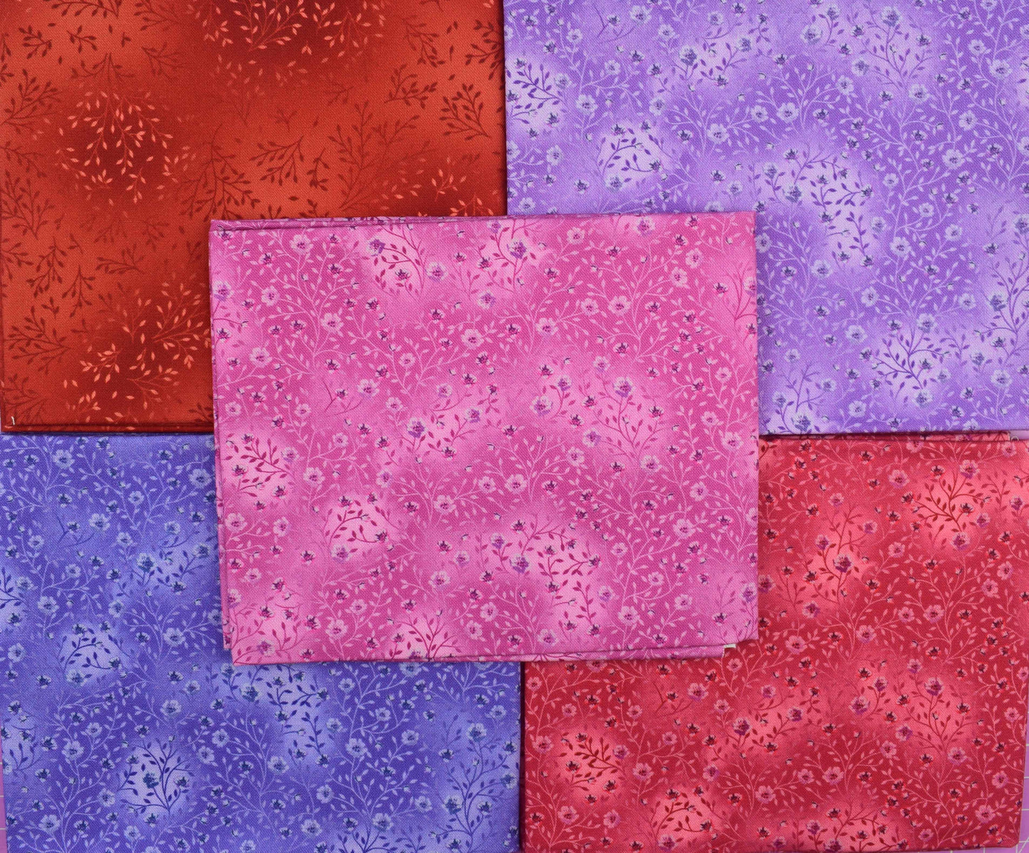 Red Purple Pink Floral Fat Quarter Bundle, Quilting Cotton Fabric Set