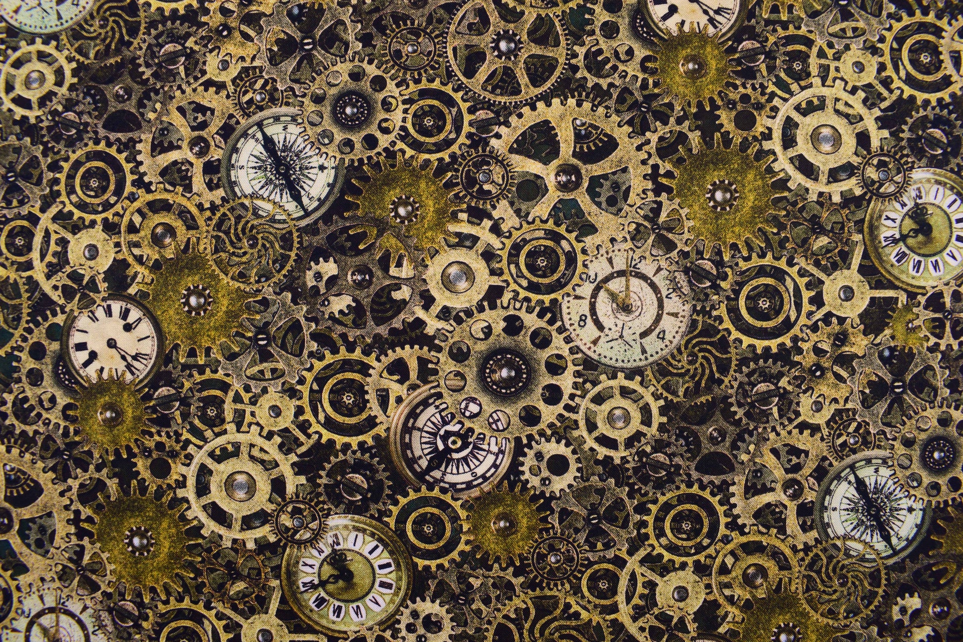 Vintage Clock Faces Fabric, Steampunk Timepiece Quilting Cotton -  Price by the Half Metre - The Quilt Sanctuary