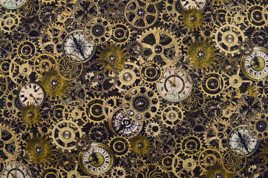 Vintage Clock Faces Fabric, Steampunk Timepiece Quilting Cotton -  Price by the Half Metre - The Quilt Sanctuary