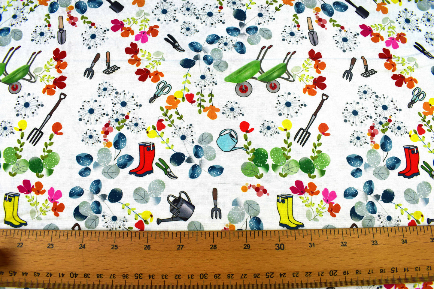 Garden Tools & Flowers Fabric for Quilting and Crafts - Price by Half Metre
