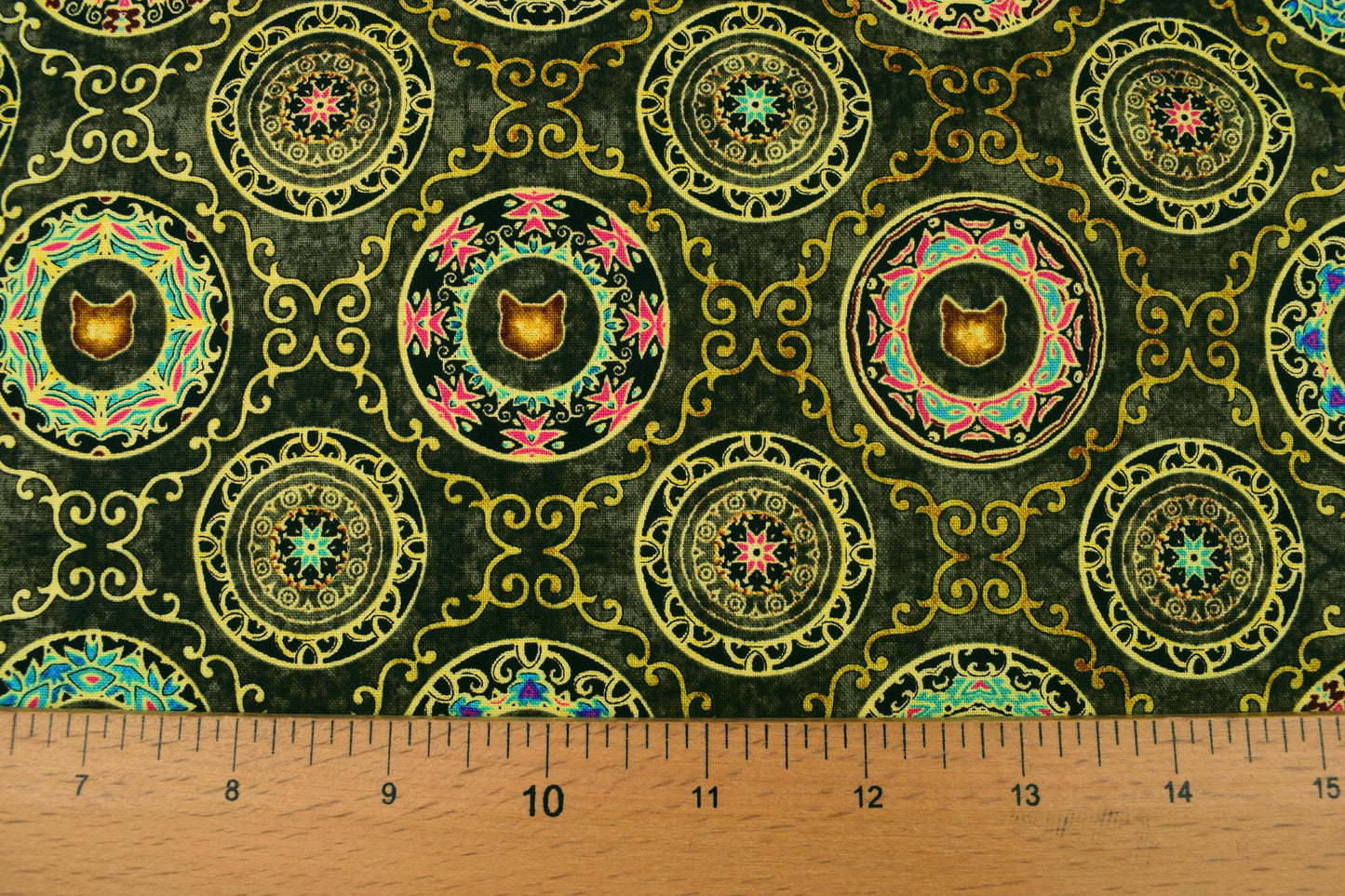 cat fabric, cat mandalas fabric, Quilting fabric, cotton fabric, quilting treasures, feline fabric,  Price by the Half Metre - The Quilt Sanctuary