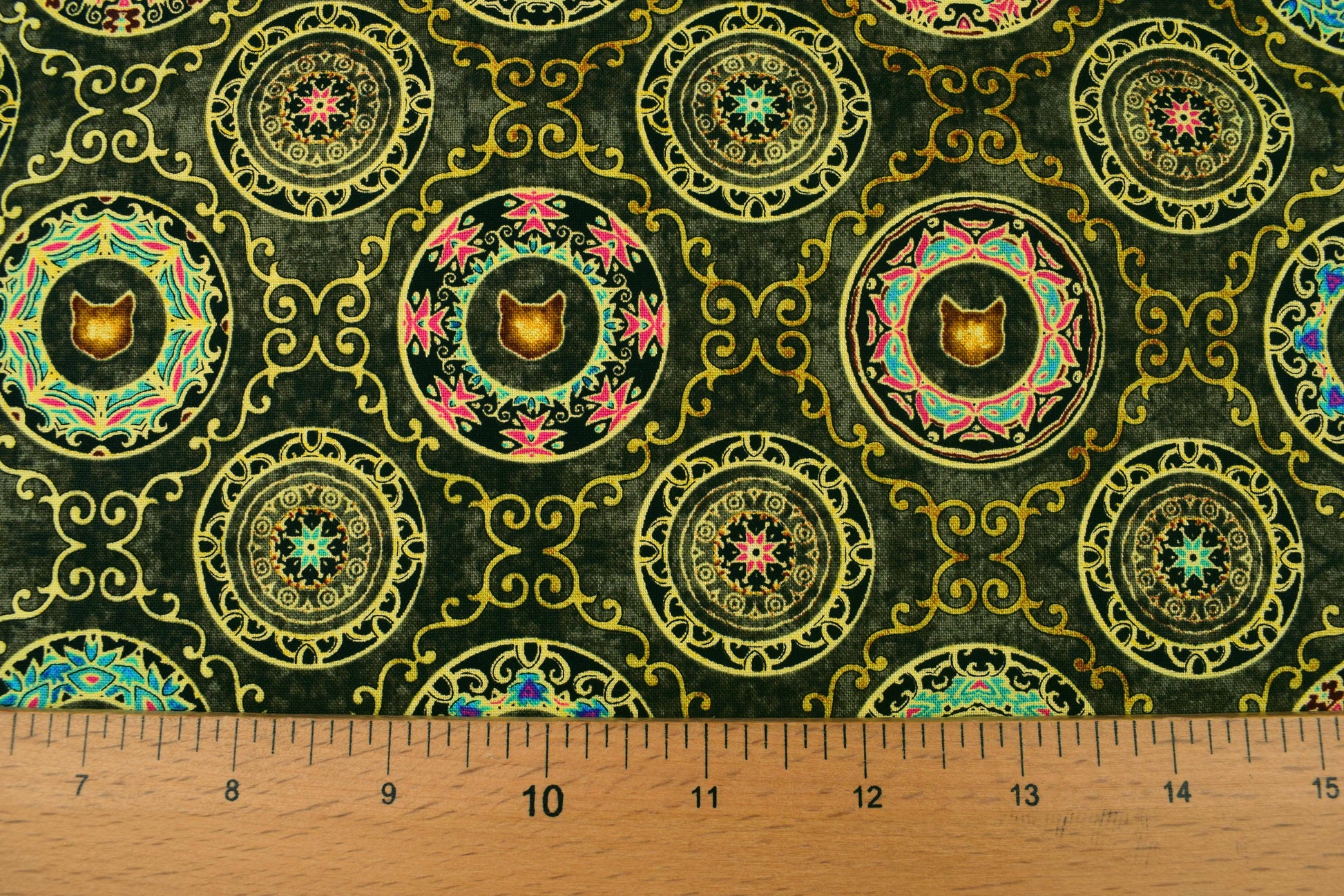 cat fabric, cat mandalas fabric, Quilting fabric, cotton fabric, quilting treasures, feline fabric,  Price by the Half Metre - The Quilt Sanctuary