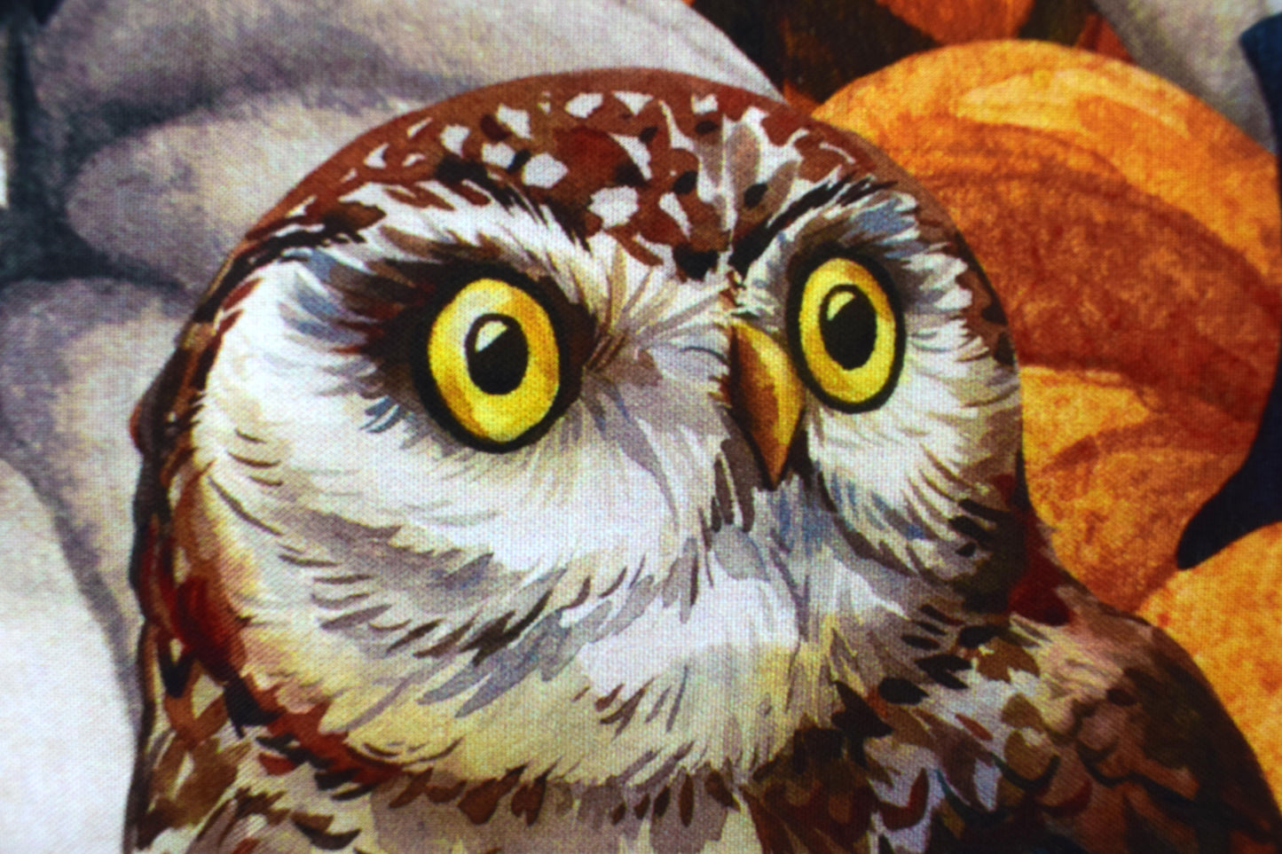 Autumn Owl and Pumpkin Fabric Panel by Deborah Edwards