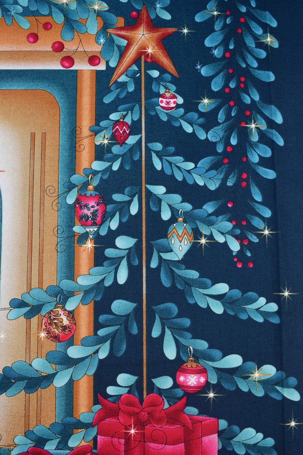 Christmas Fireplace Advent Calendar Quilt Panel with 25 Stockings - PANEL ONLY