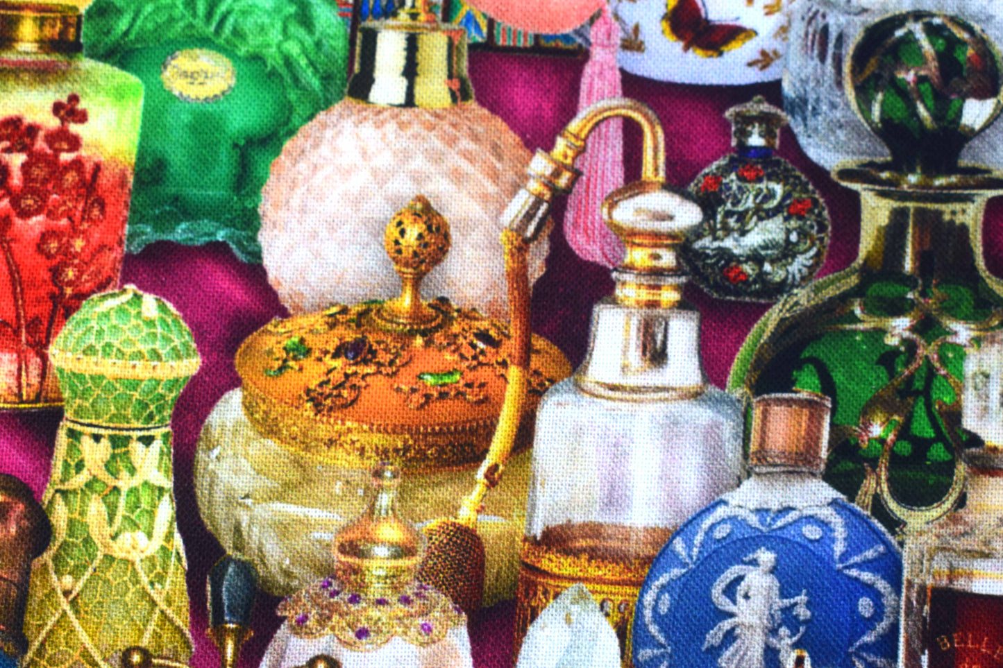 Vintage Perfume Bottles Quilting Fabric - Price by Half Metre - The Quilt Sanctuary