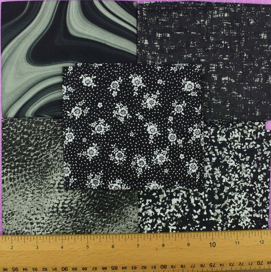 Black and White Abstract Fat Quarter Bundle – Floral, Marble & Textured Prints - The Quilt Sanctuary
