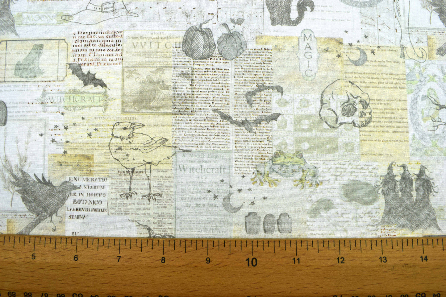 Witchcraft Halloween Quilting Fabric, Gothic Newspaper Print Cotton- Price per half Metre - The Quilt Sanctuary