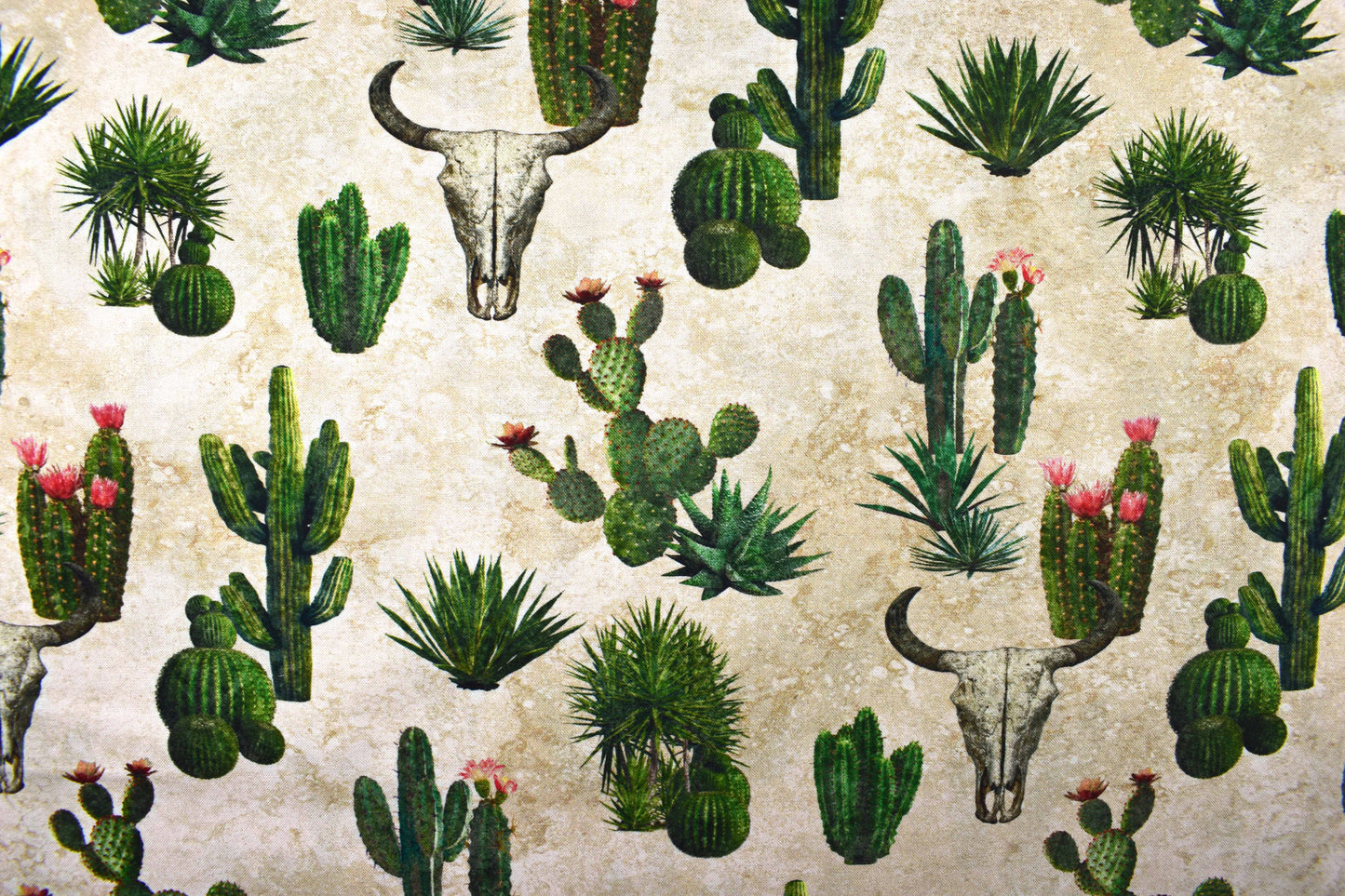 Cactus and Steer Fabric, Sedona Spirit Quilt Cotton - Price by Half Metre