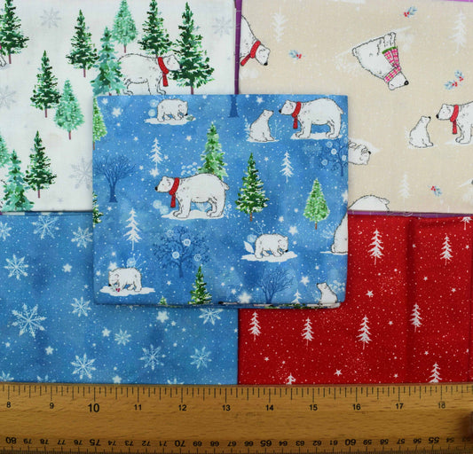 Christmas Polar Bear Cotton Fat Quarter Bundle – Winter Quilting Fabrics