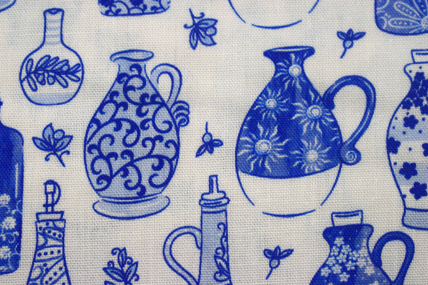 Blue Grecian Vase and Floral Print Quilting Fabric - Price by Half Metre