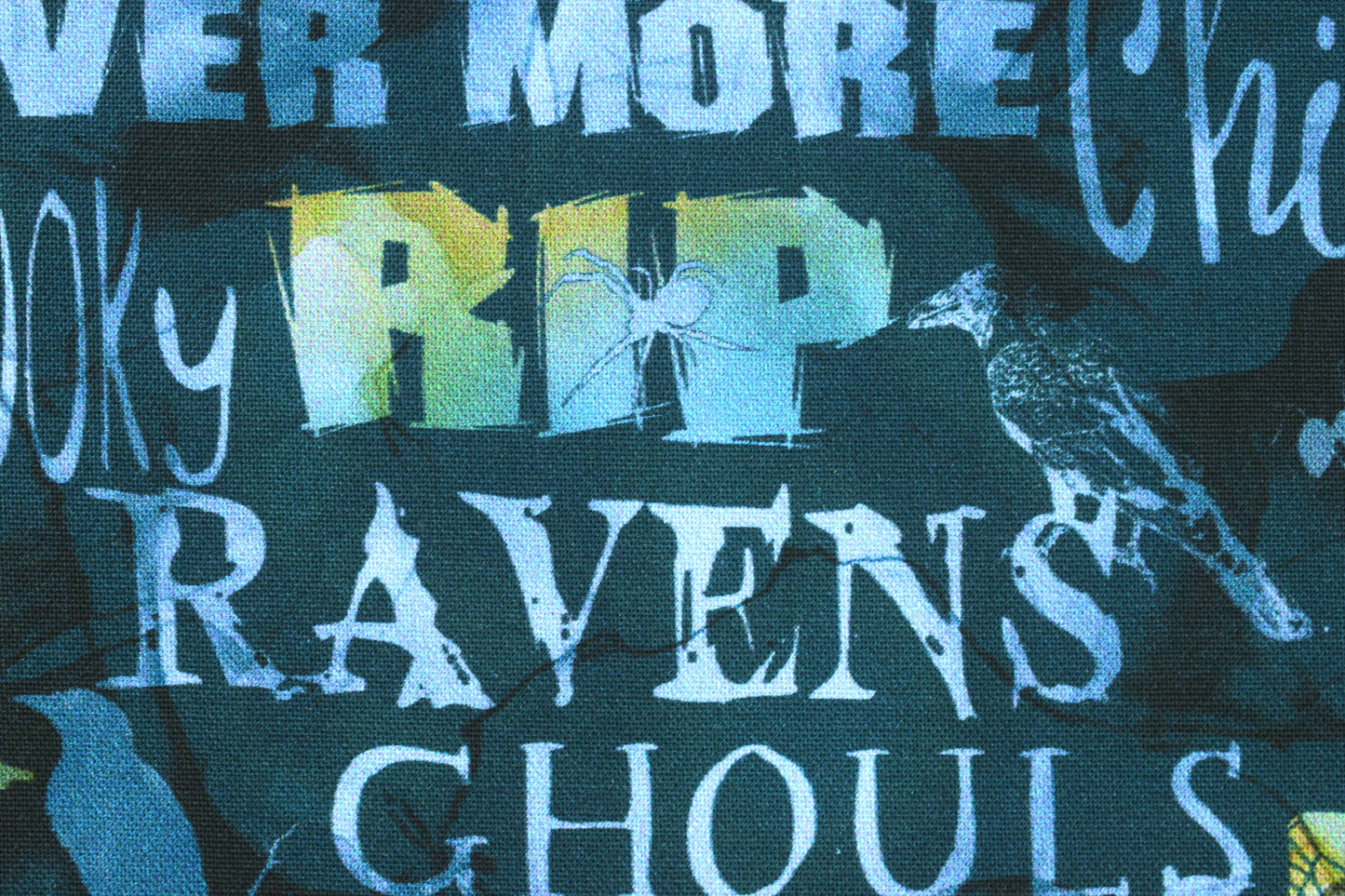 Halloween Ravens and Spooky Sayings Quilting Fabric - Price per half Metre