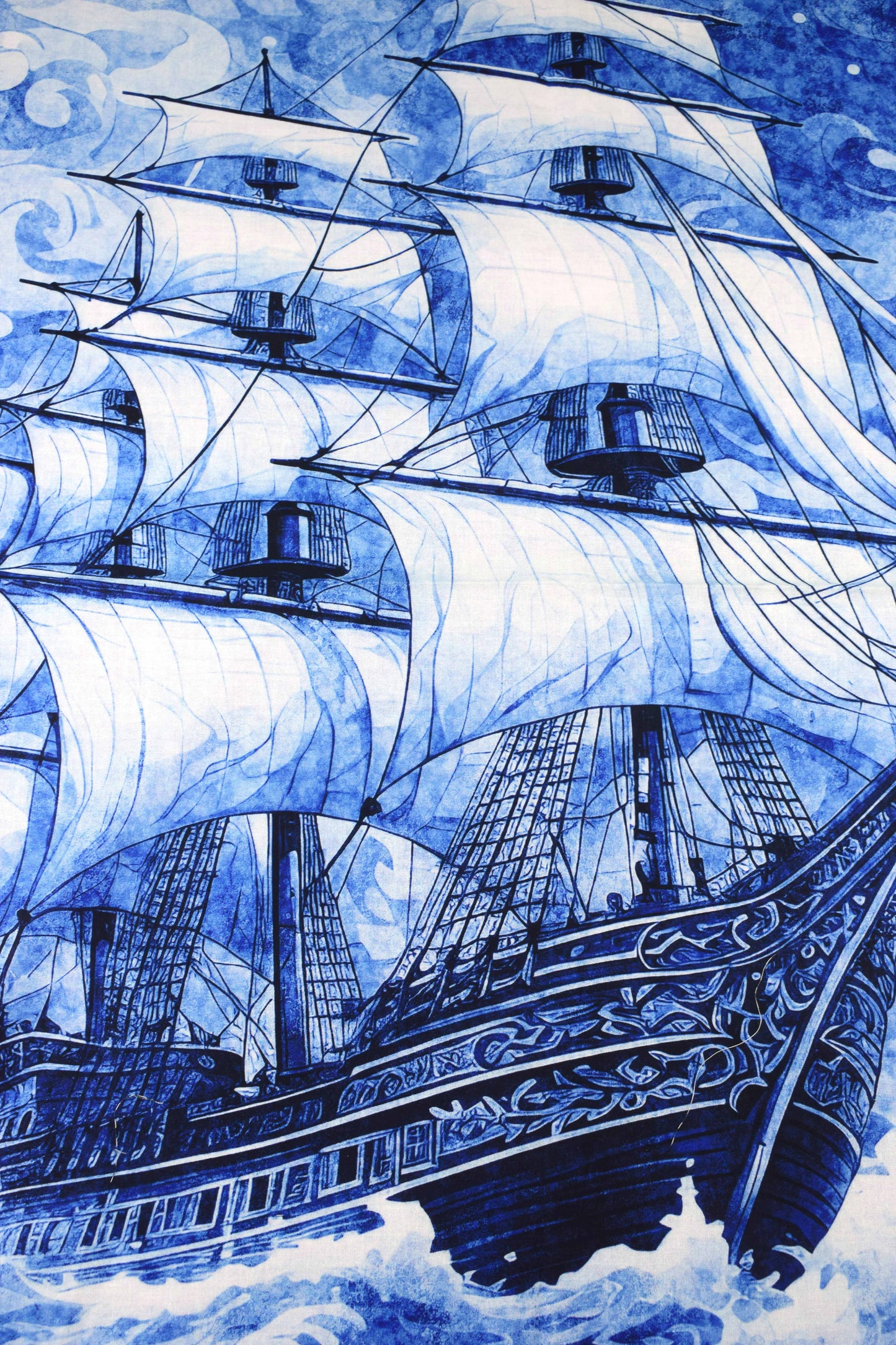 Blue Sailing Ship Quilting Panel, cotton panel, Ocean Blue
