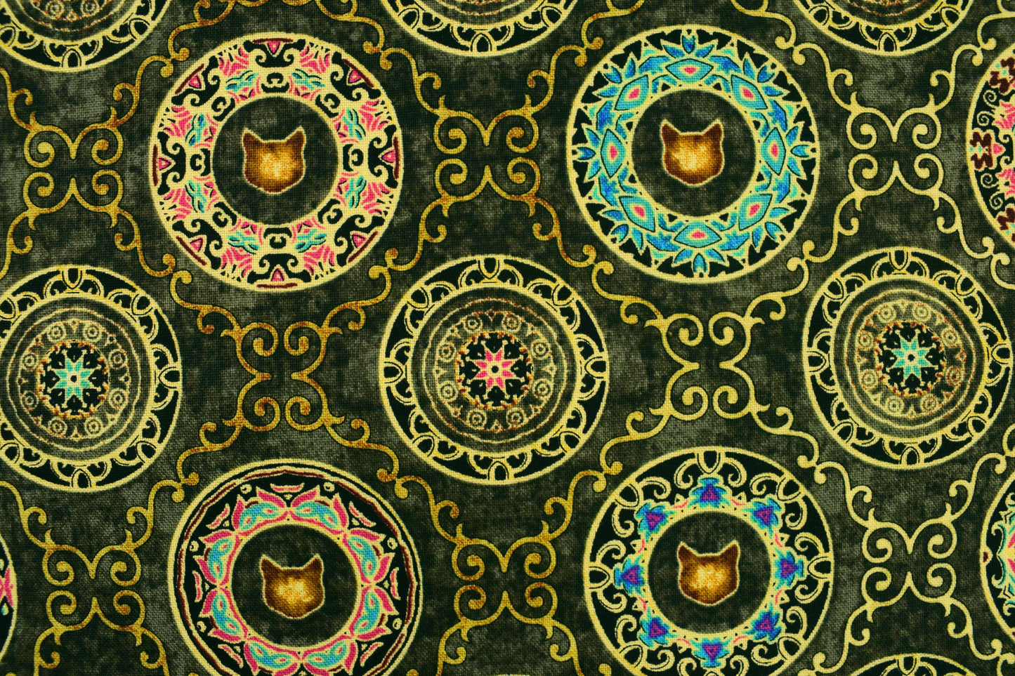cat fabric, cat mandalas fabric, Quilting fabric, cotton fabric, quilting treasures, feline fabric,  Price by the Half Metre - The Quilt Sanctuary