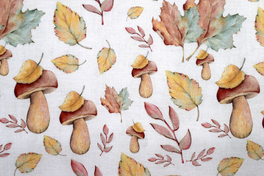 Mushroom fabric, Quilting fabric, cotton fabric, falling leaves -  Price by the Half Metre - The Quilt Sanctuary