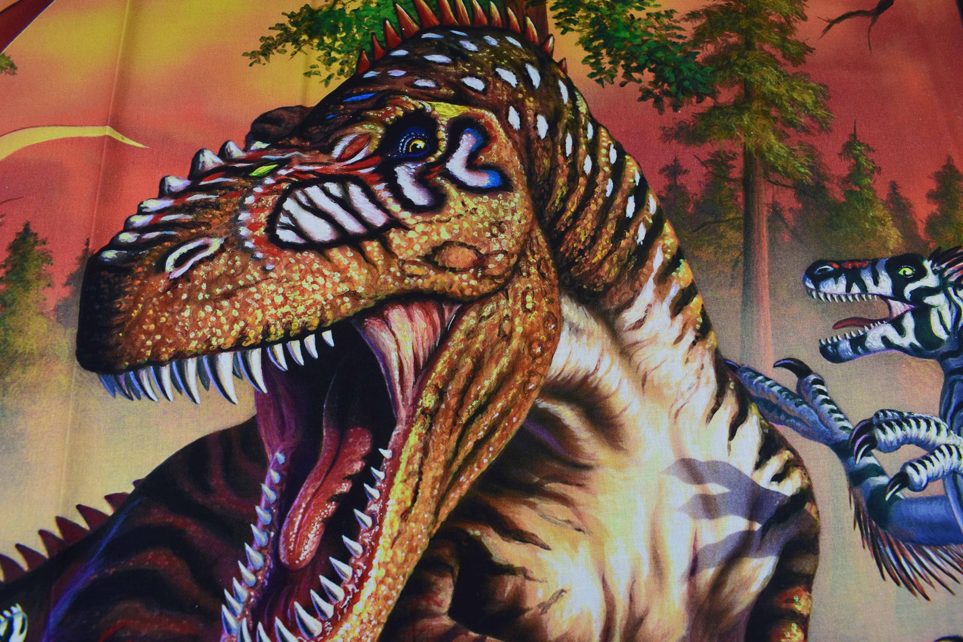 Dinosaur fabric panel, Quilting  panel,  digital panel, battling dinosaurs, T-rex - The Quilt Sanctuary