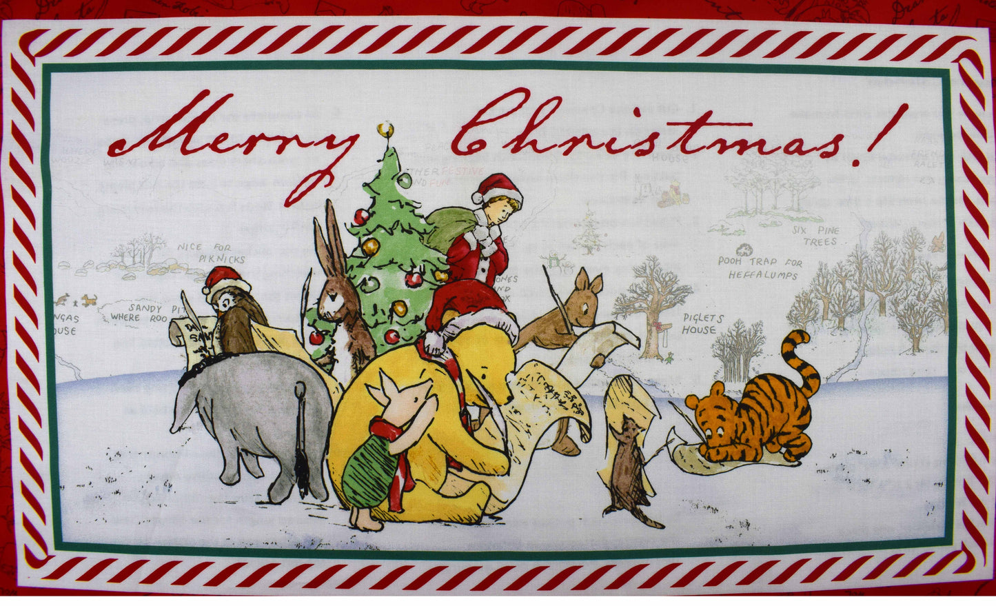 Winnie the Pooh fabric advent calendar panel,  reusable advent calendar