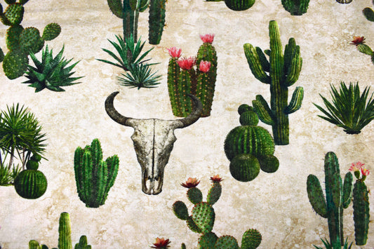 Cactus and Steer Fabric, Sedona Spirit Quilt Cotton - Price by Half Metre
