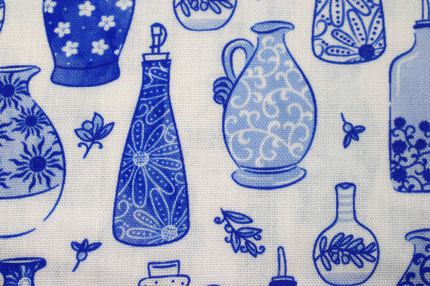 Blue Grecian Vase and Floral Print Quilting Fabric - Price by Half Metre