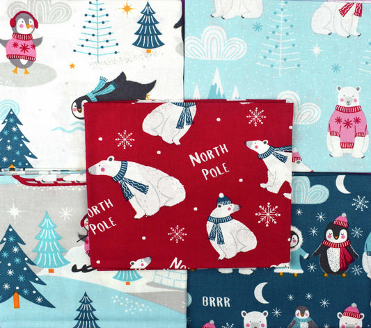 Polar Bear fat Quarter Bundle, quilting fabric, cotton fabric