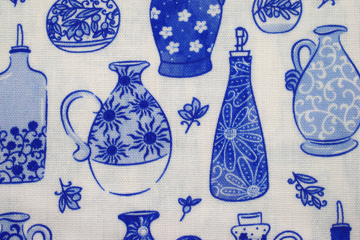 Blue Grecian Vase and Floral Print Quilting Fabric - Price by Half Metre