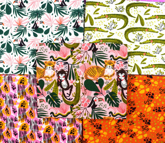 Monkey fat Quarter Bundle, Jungle Pattern fabric, quilting fabric, cotton fabric