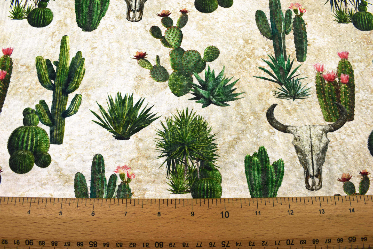 Cactus and Steer Fabric, Sedona Spirit Quilt Cotton - Price by Half Metre