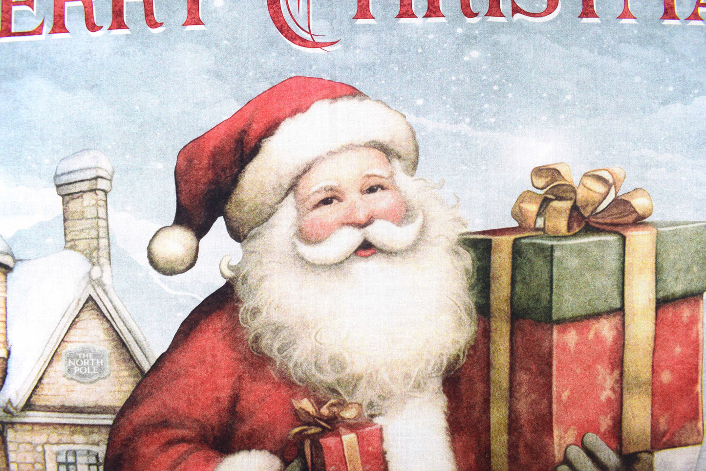Vintage Christmas fabric panel, cotton Quilting  panel, Holly Jolly