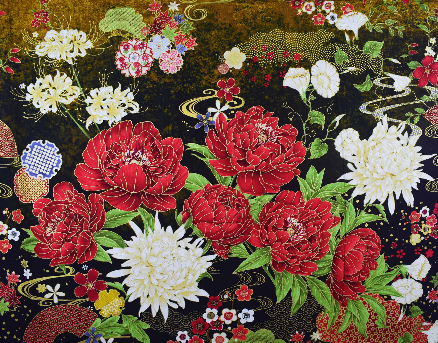 Lotus Garden fabric panel, Japanese Quilting panel - The Quilt Sanctuary