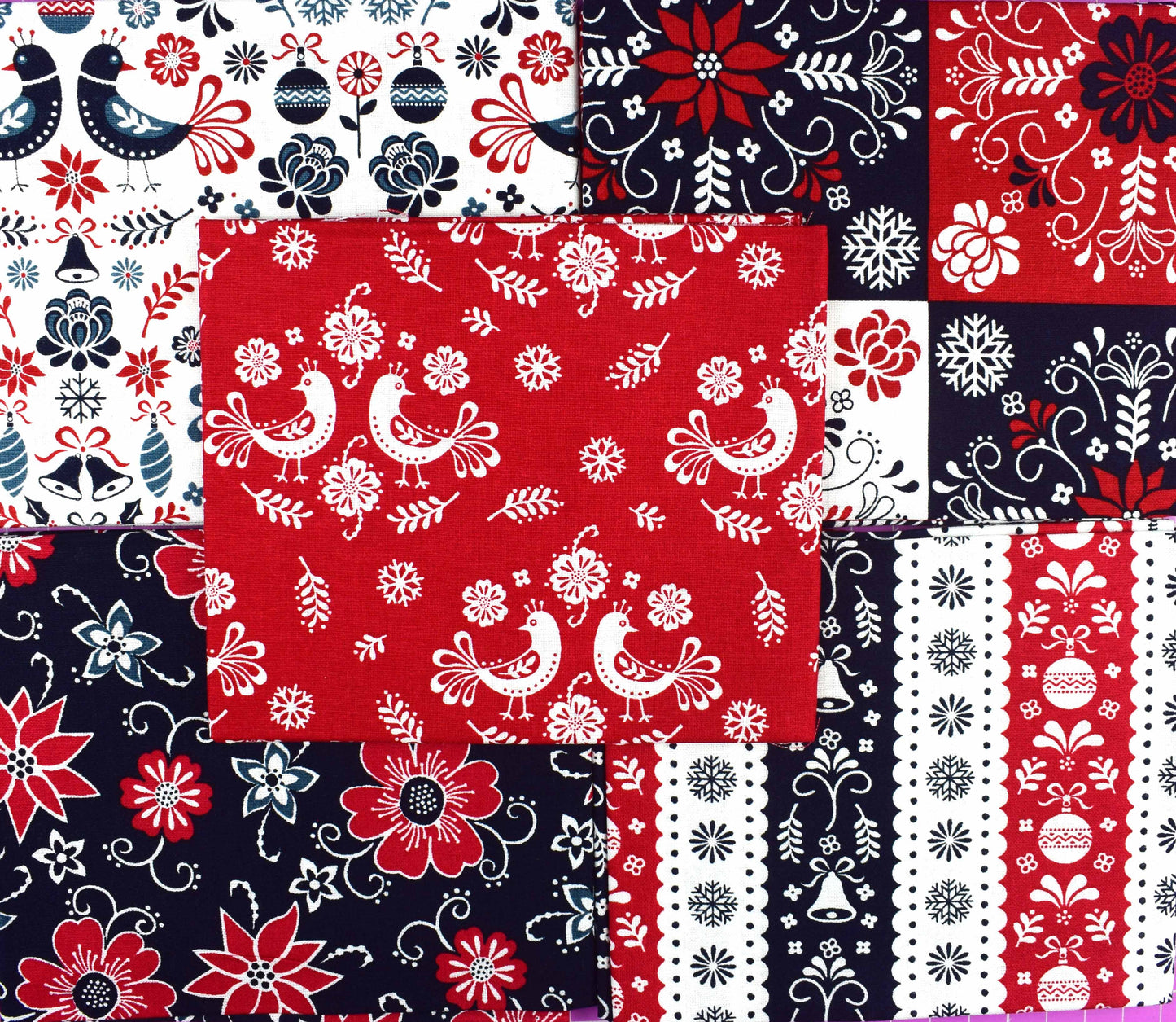 Scandi Christmas fat Quarter Bundle, cotton quilting fabric, Christmas fabric, Stuart Hillard